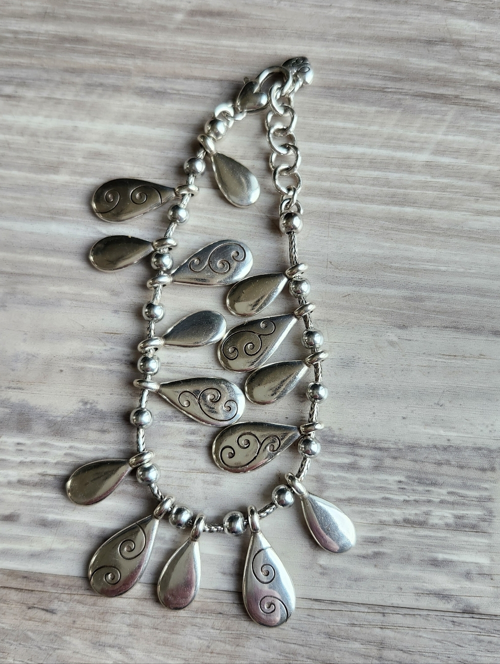 Brighton Silver Teardrop Charm Bracelet Scroll Dangle Lobster Clasp